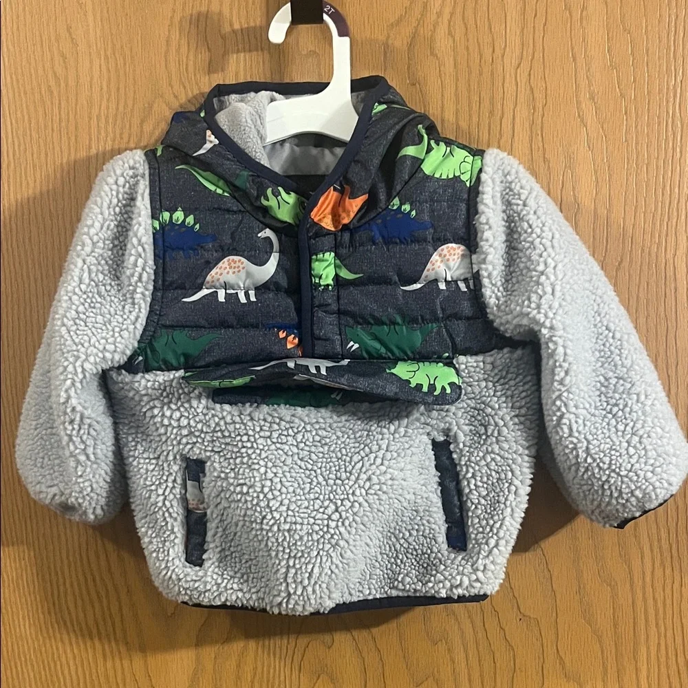 1 Madison Toddler Boys Fleece Dino Pullover Jacket with‎ Hood NWOT 18M